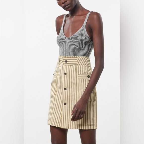 Mara Hoffman Lici Striped Organic Cotton Blend Olive Green Cream Skirt Size 8 - Picture 1 of 14